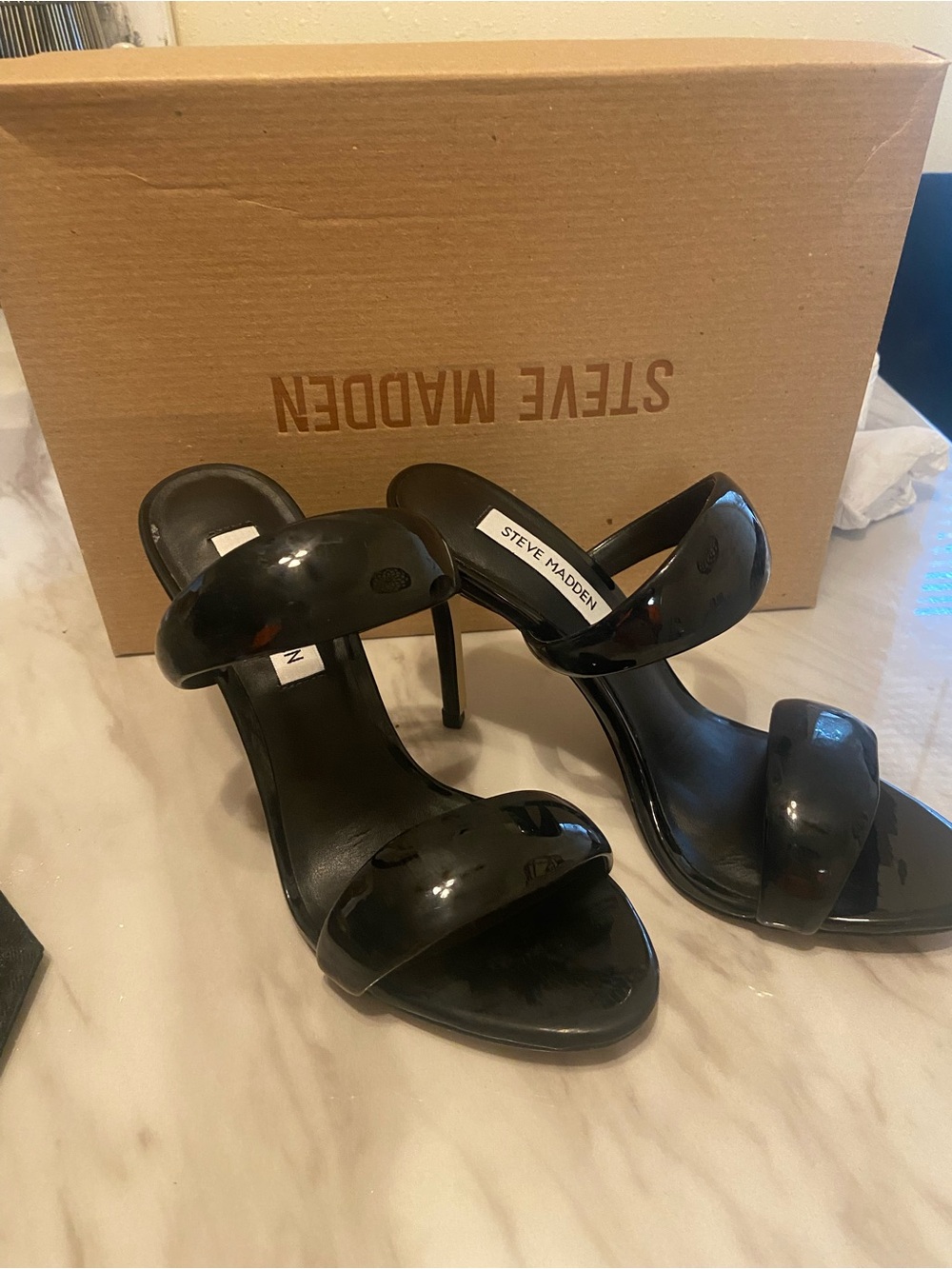 Steve Madden Black Patent Double Strap Heels